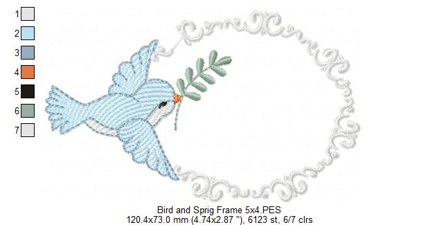 Bird and Sprig Frame - Fill Stitch - Machine Embroidery Design