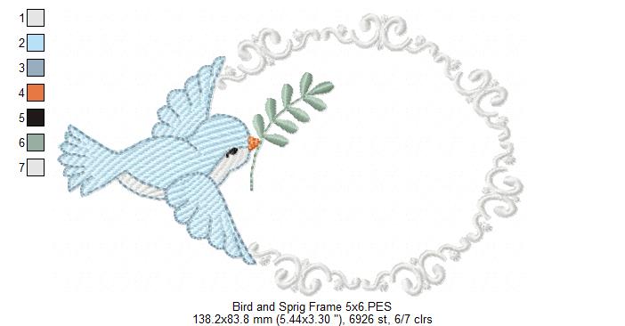 Bird and Sprig Frame - Fill Stitch - Machine Embroidery Design