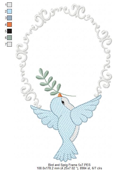 Bird and Sprig Frame - Fill Stitch - Machine Embroidery Design