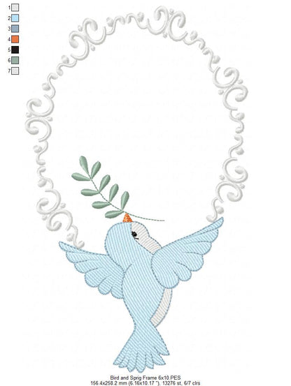 Bird and Sprig Frame - Fill Stitch - Machine Embroidery Design