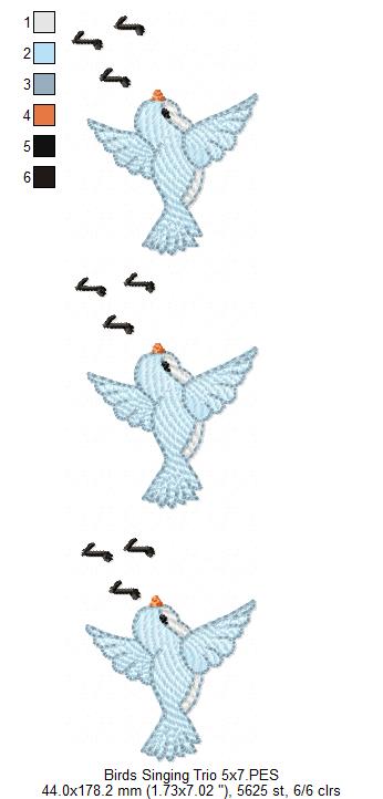 Trio of Birds Singing - Fill Stitch - Machine Embroidery Design