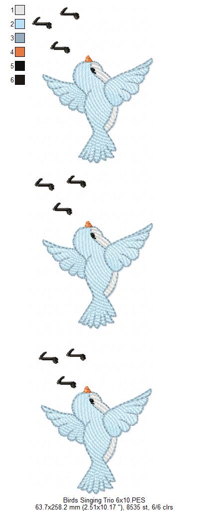 Trio of Birds Singing - Fill Stitch - Machine Embroidery Design
