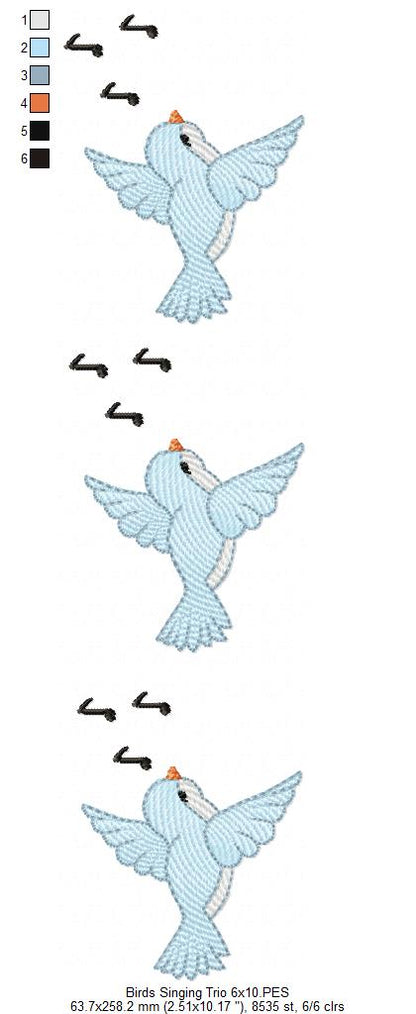 Trio of Birds Singing - Fill Stitch - Machine Embroidery Design