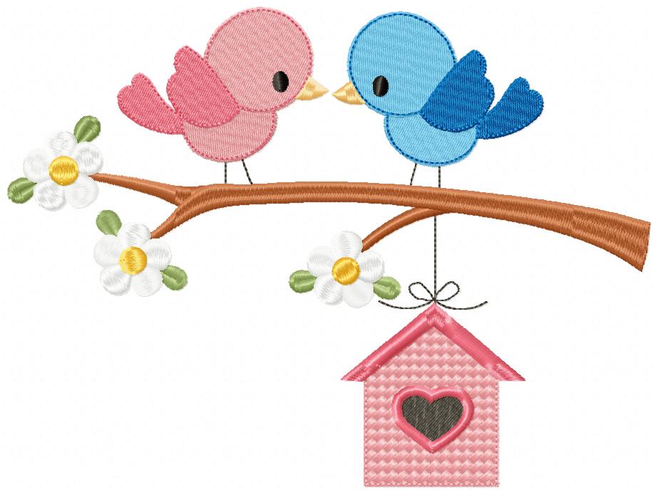 💕 Lovebird Perch Delight 🐦 – Applique – Machine Embroidery Design