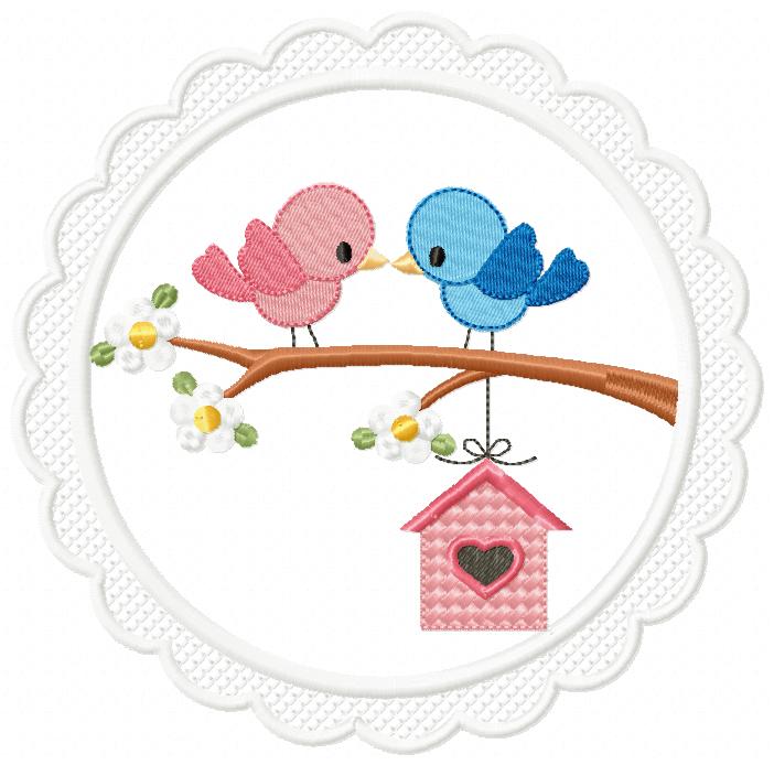Lovebirds in a Frame 💖🐤 – Applique – Machine Embroidery Design