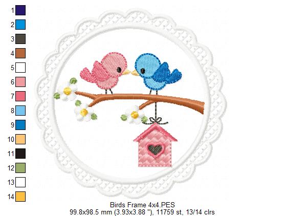 Lovebirds in a Frame 💖🐤 – Applique – Machine Embroidery Design