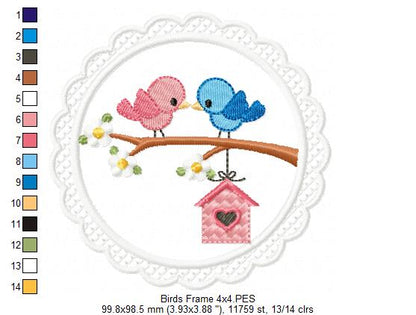 Lovebirds in a Frame 💖🐤 – Applique – Machine Embroidery Design