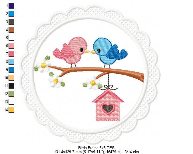 Lovebirds in a Frame 💖🐤 – Applique – Machine Embroidery Design