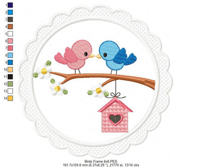 Lovebirds in a Frame 💖🐤 – Applique – Machine Embroidery Design
