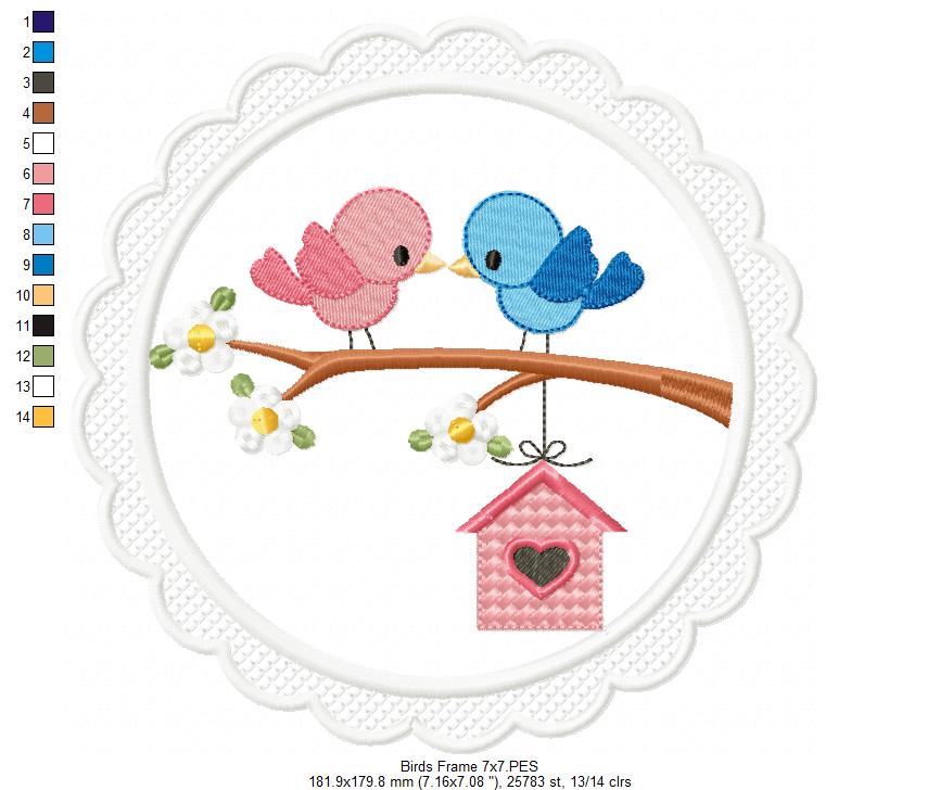 Lovebirds in a Frame 💖🐤 – Applique – Machine Embroidery Design