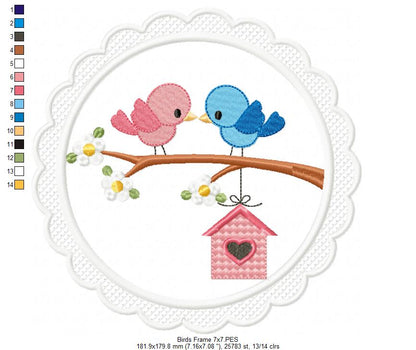 Lovebirds in a Frame 💖🐤 – Applique – Machine Embroidery Design