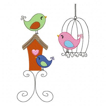 Birds and Bird Cage - Fill Stitch