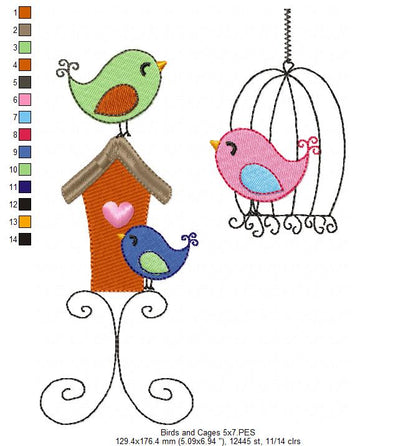 Birds and Bird Cage - Fill Stitch