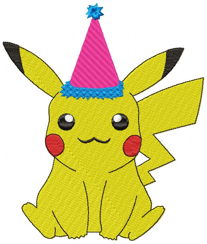 Birthday Pikachu - Fill Stitch Embroidery
