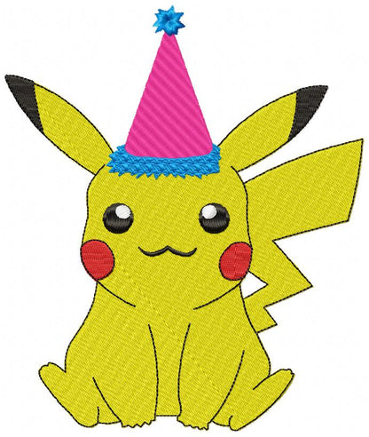 Birthday Pikachu - Fill Stitch Embroidery