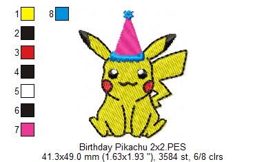 Birthday Pikachu - Fill Stitch Embroidery