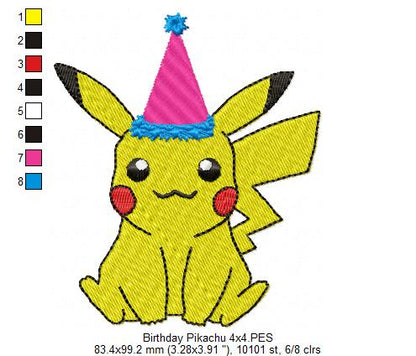 Birthday Pikachu - Fill Stitch Embroidery