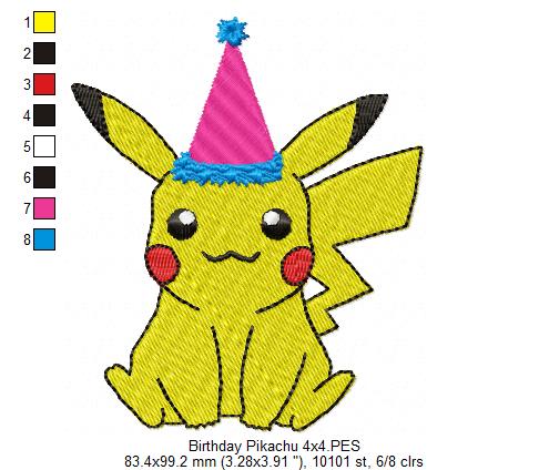 Birthday Pikachu - Fill Stitch Embroidery