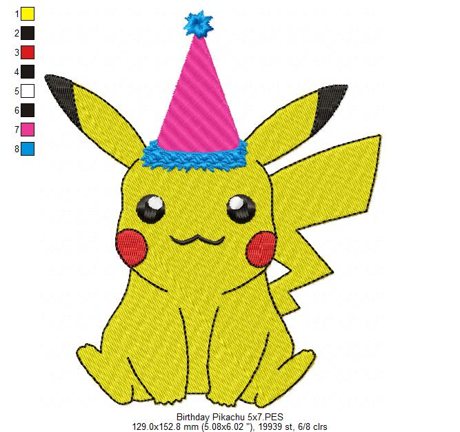 Birthday Pikachu - Fill Stitch Embroidery