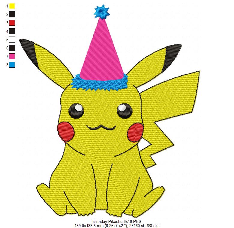 Birthday Pikachu - Fill Stitch Embroidery
