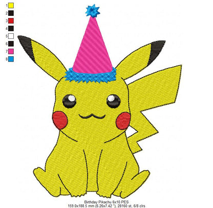 Birthday Pikachu - Fill Stitch Embroidery