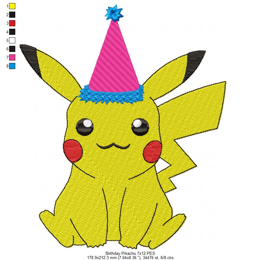 Birthday Pikachu - Fill Stitch Embroidery