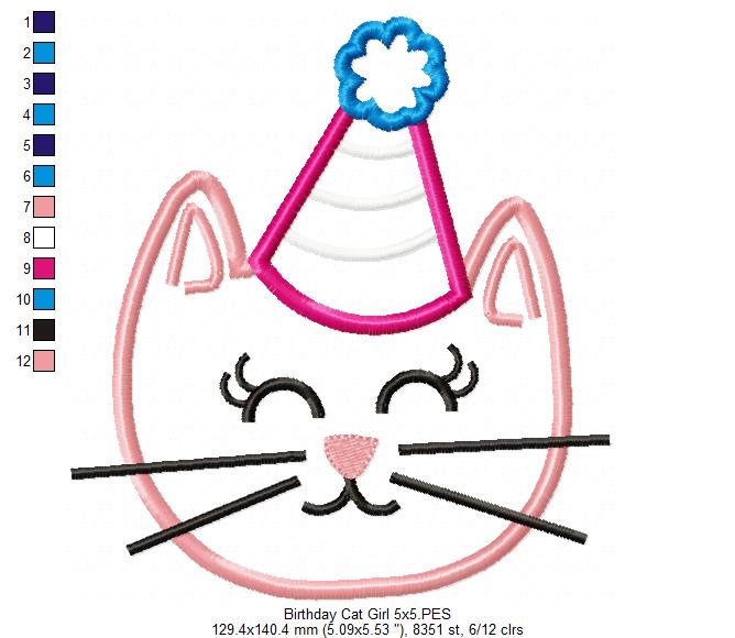 Birthday Kitty Collection – Applique – Machine Embroidery Design