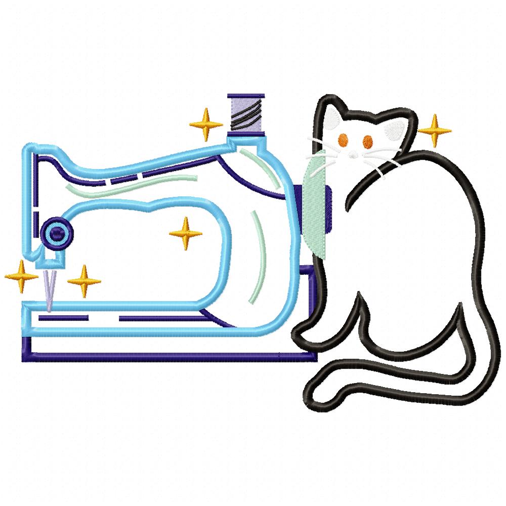 Black Cat and a Vintage Sewing Machine - Applique