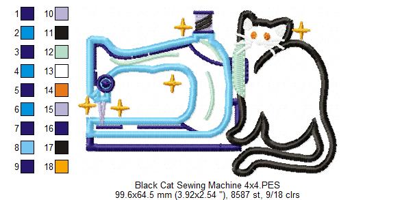 Black Cat and a Vintage Sewing Machine - Applique