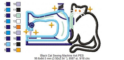 Black Cat and a Vintage Sewing Machine - Applique