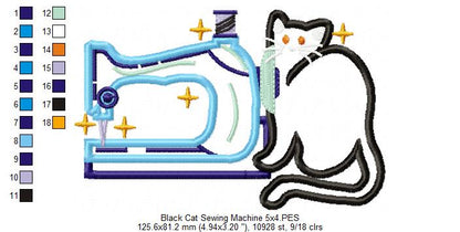 Black Cat and a Vintage Sewing Machine - Applique