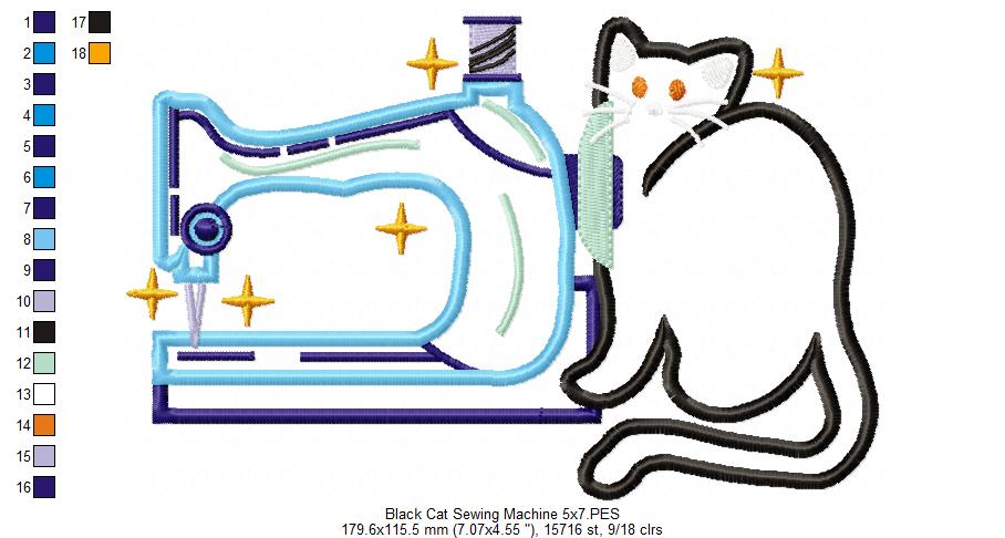 Black Cat and a Vintage Sewing Machine - Applique