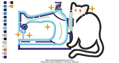 Black Cat and a Vintage Sewing Machine - Applique