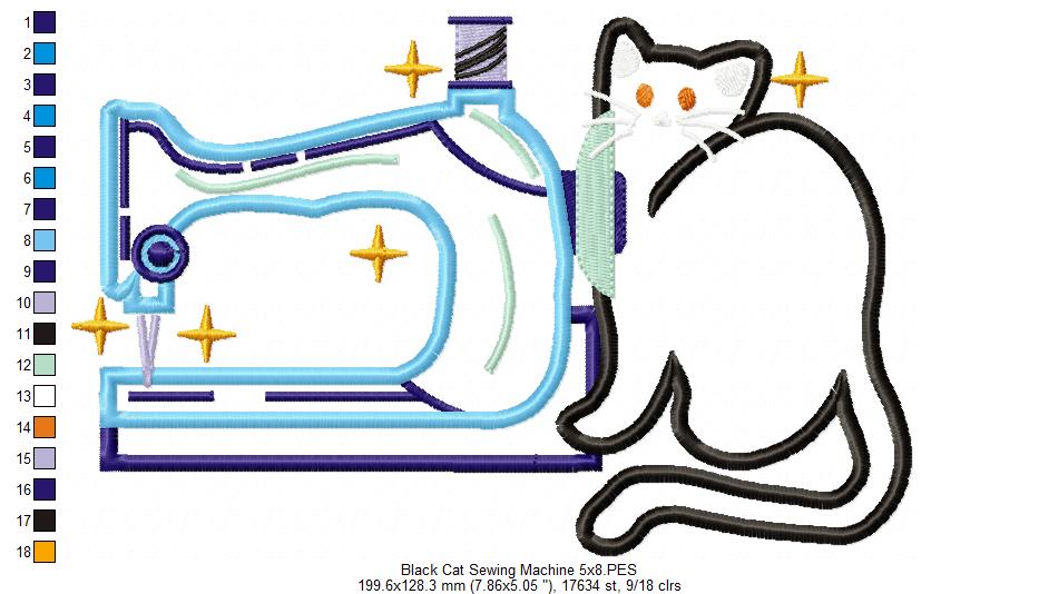 Black Cat and a Vintage Sewing Machine - Applique