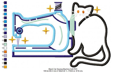 Black Cat and a Vintage Sewing Machine - Applique