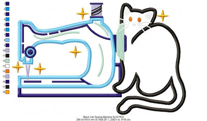 Black Cat and a Vintage Sewing Machine - Applique