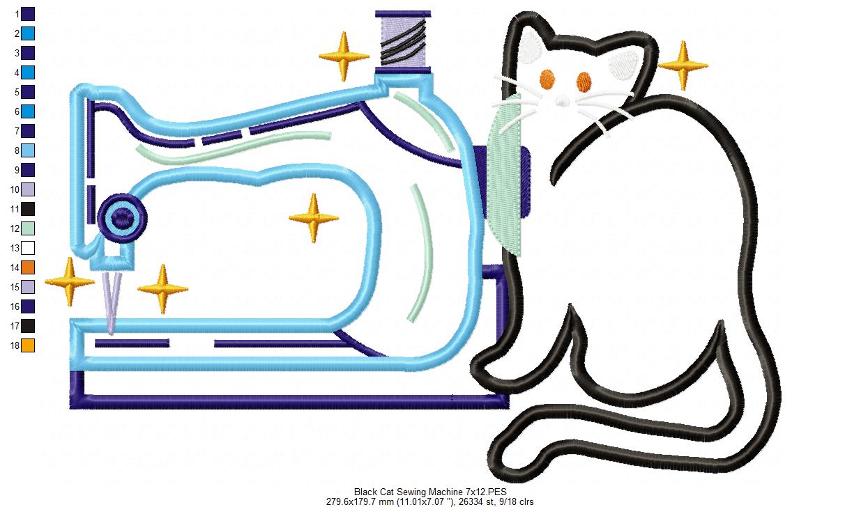 Black Cat and a Vintage Sewing Machine - Applique