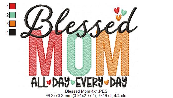 Blessed Mom - Fill Stitch - Machine Embroidery Design