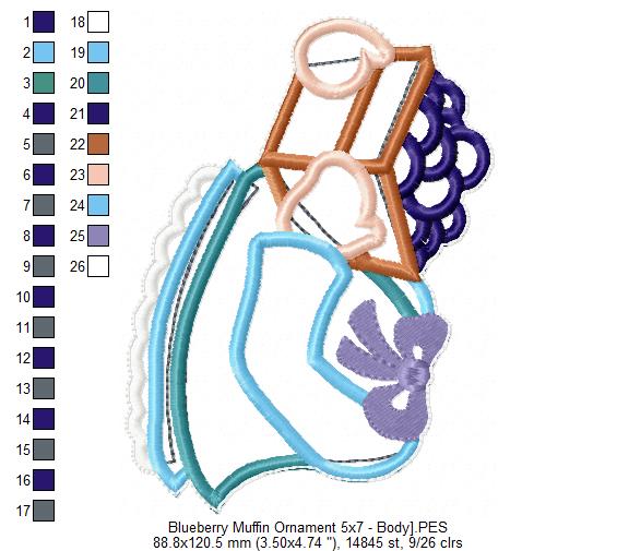 Blueberry Muffin Ornament - ITH Project - Machine Embroidery Design