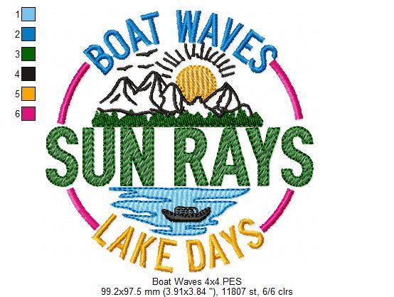 Boat Waves Sun Rays Lake Days - Fill Stitch - Machine Embroidery Design