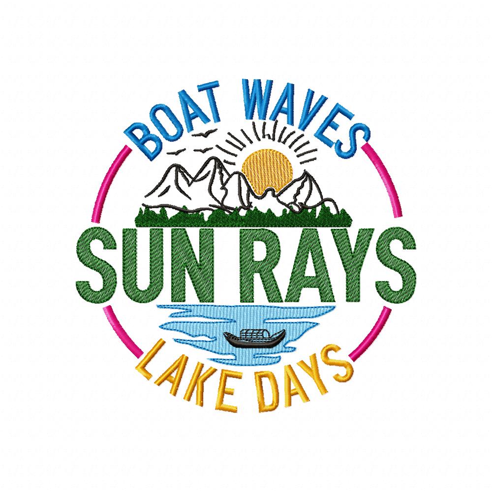 Boat Waves Sun Rays Lake Days - Fill Stitch - Machine Embroidery Design