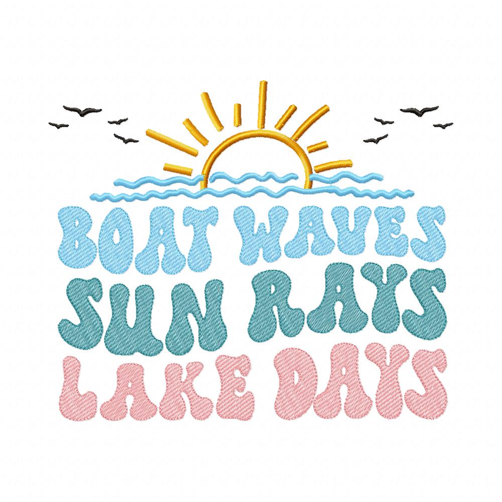 Boat Waves Sun Rays Lake Days - Fill Stitch - Machine Embroidery Design
