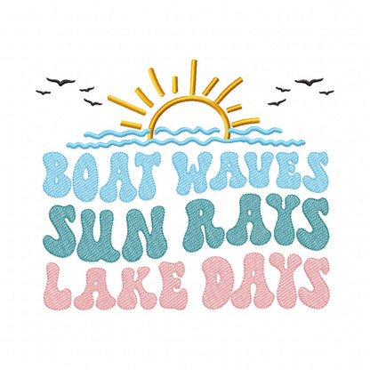 Boat Waves Sun Rays Lake Days - Fill Stitch - Machine Embroidery Design