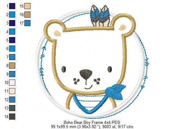 Boho Bear Boy Frame - Applique