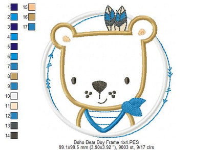 Boho Bear Boy Frame - Applique