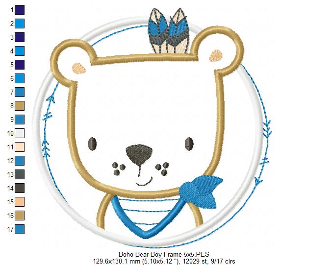 Boho Bear Boy Frame - Applique