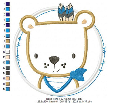 Boho Bear Boy Frame - Applique
