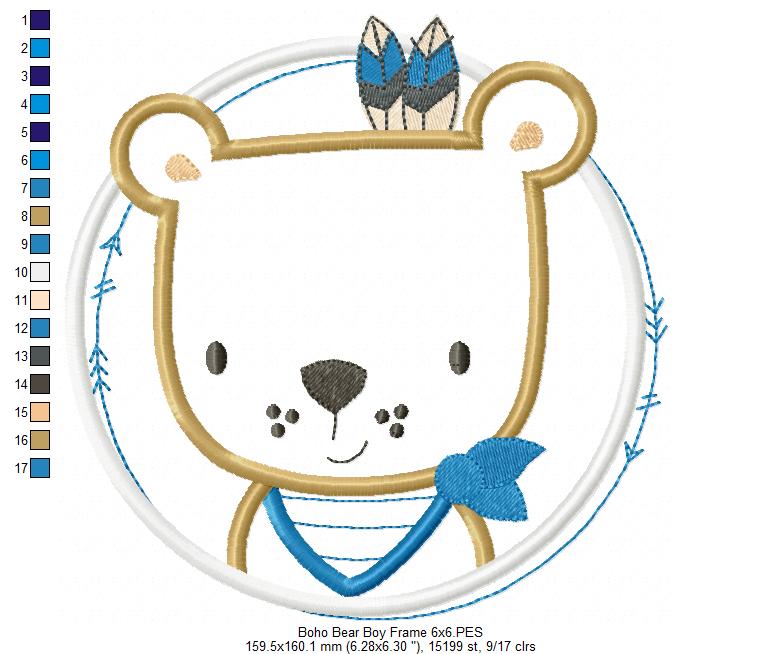 Boho Bear Boy Frame - Applique