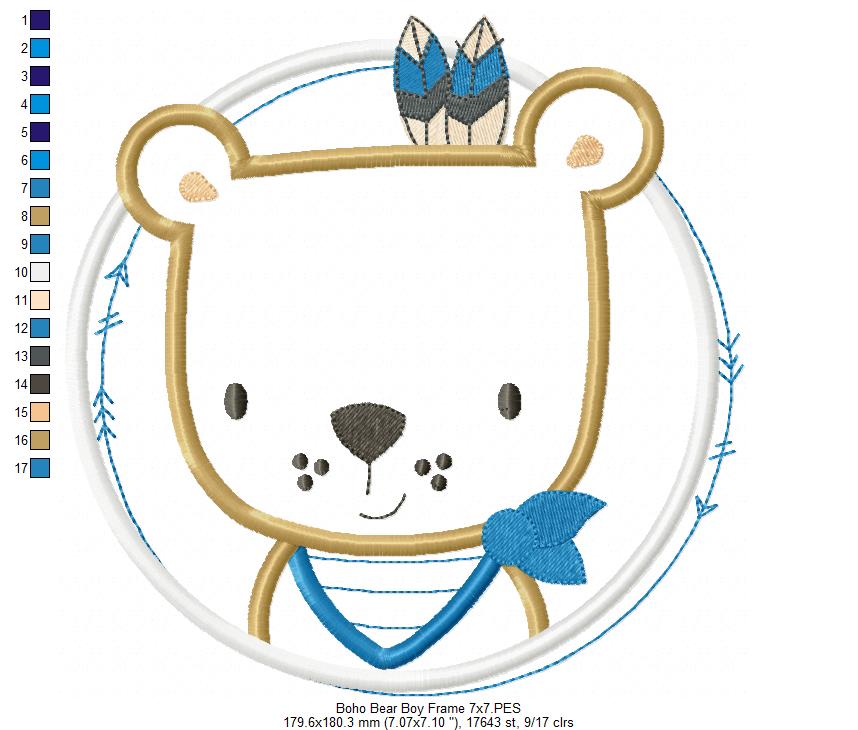 Boho Bear Boy Frame - Applique