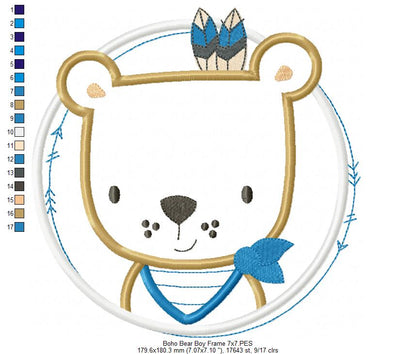 Boho Bear Boy Frame - Applique